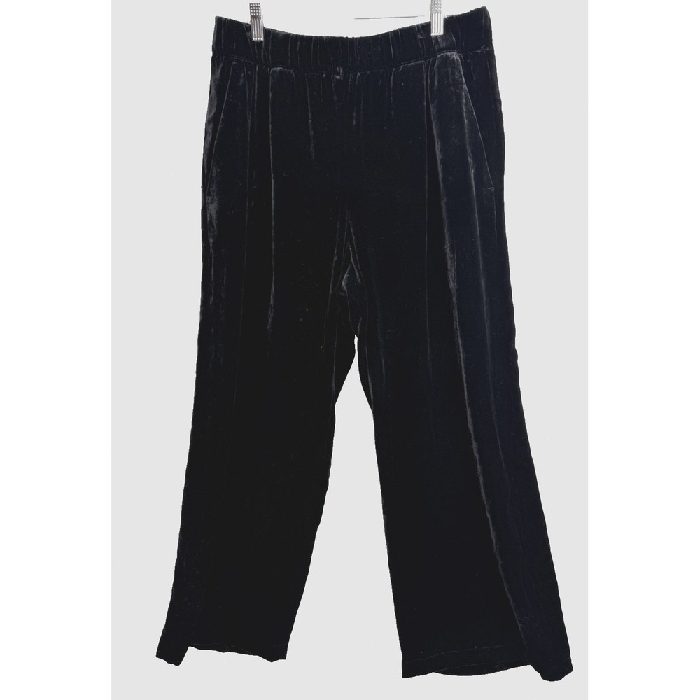 Eileen‎ Fisher Black Velvet Washable Silk Blend Pants Size Medium